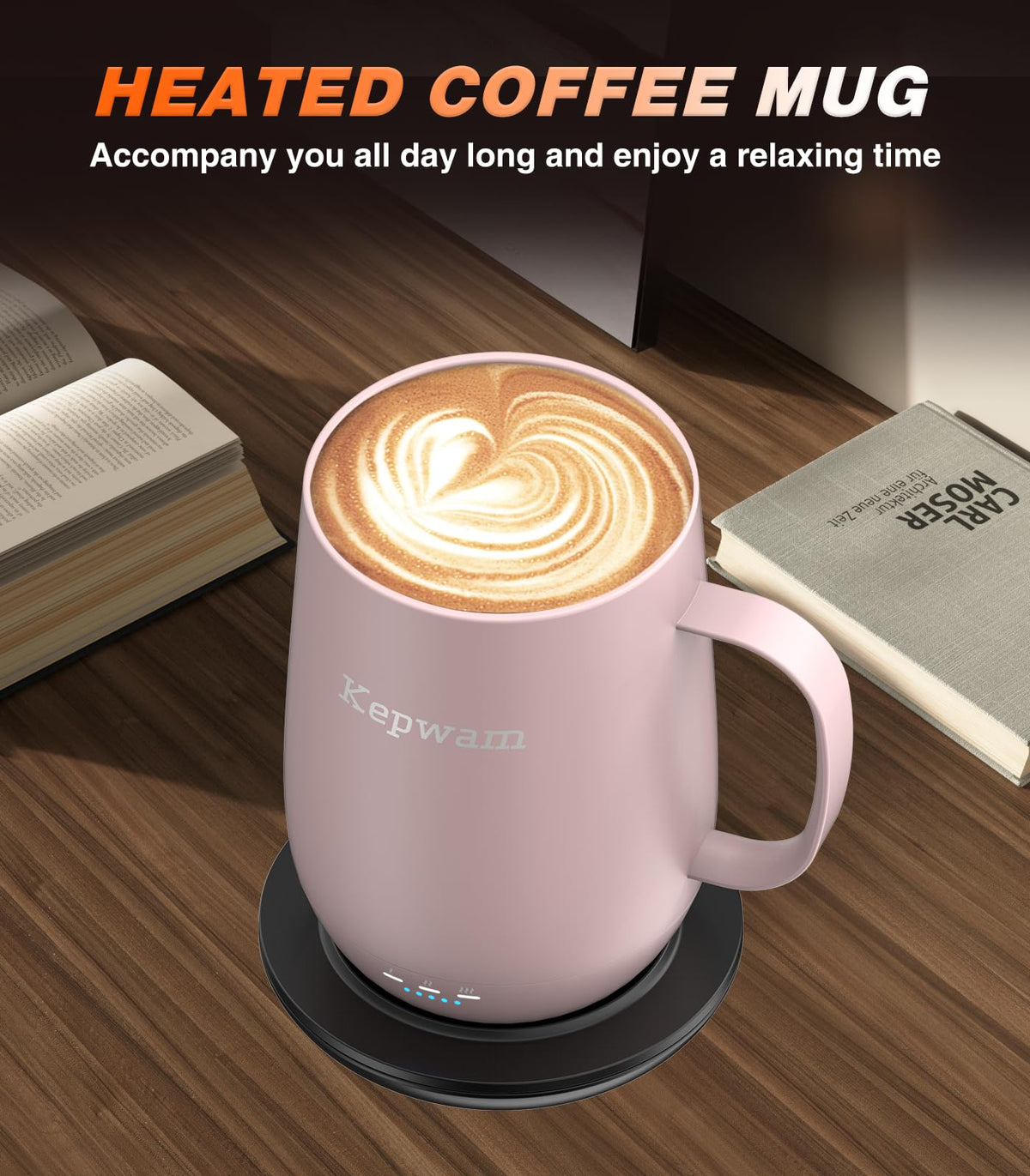 Kepwam Self-Heating Coffee Mug T2, 16oz Electric Heated Mug Hot Up to 149℉