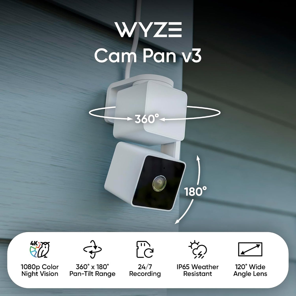 WYZE Cam Pan v3, Indoor/Outdoor Security Camera with 360° Pan/Tilt/Zoom
