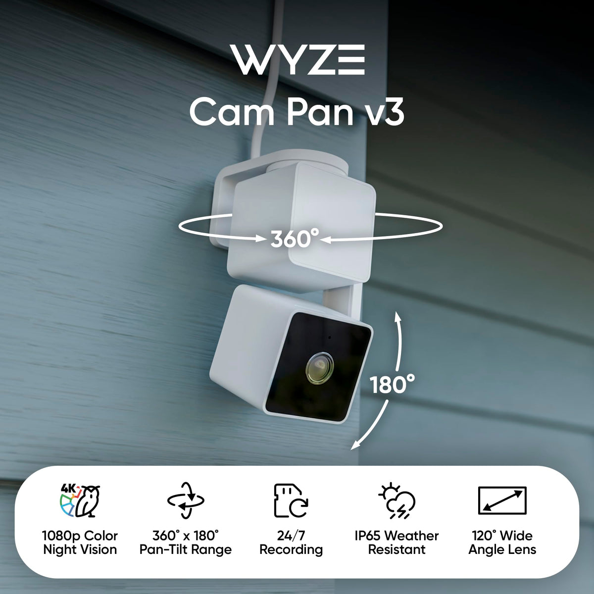 WYZE Cam Pan v3, Indoor/Outdoor Security Camera with 360° Pan/Tilt/Zoom
