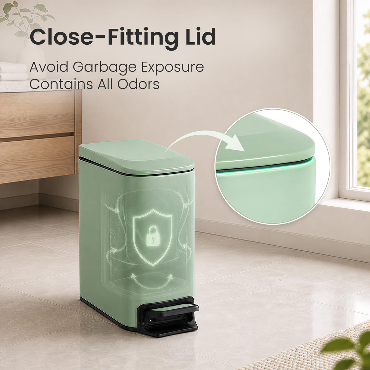 Cesun Small Bathroom Trash Can with Lid, 1.6 Gal, Soft Close, Matte Black