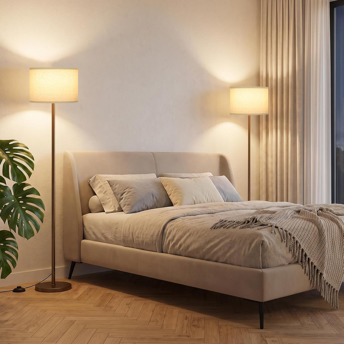 Modern Floor Lamp Simple Design with White Shade & Foot Pedal Switch