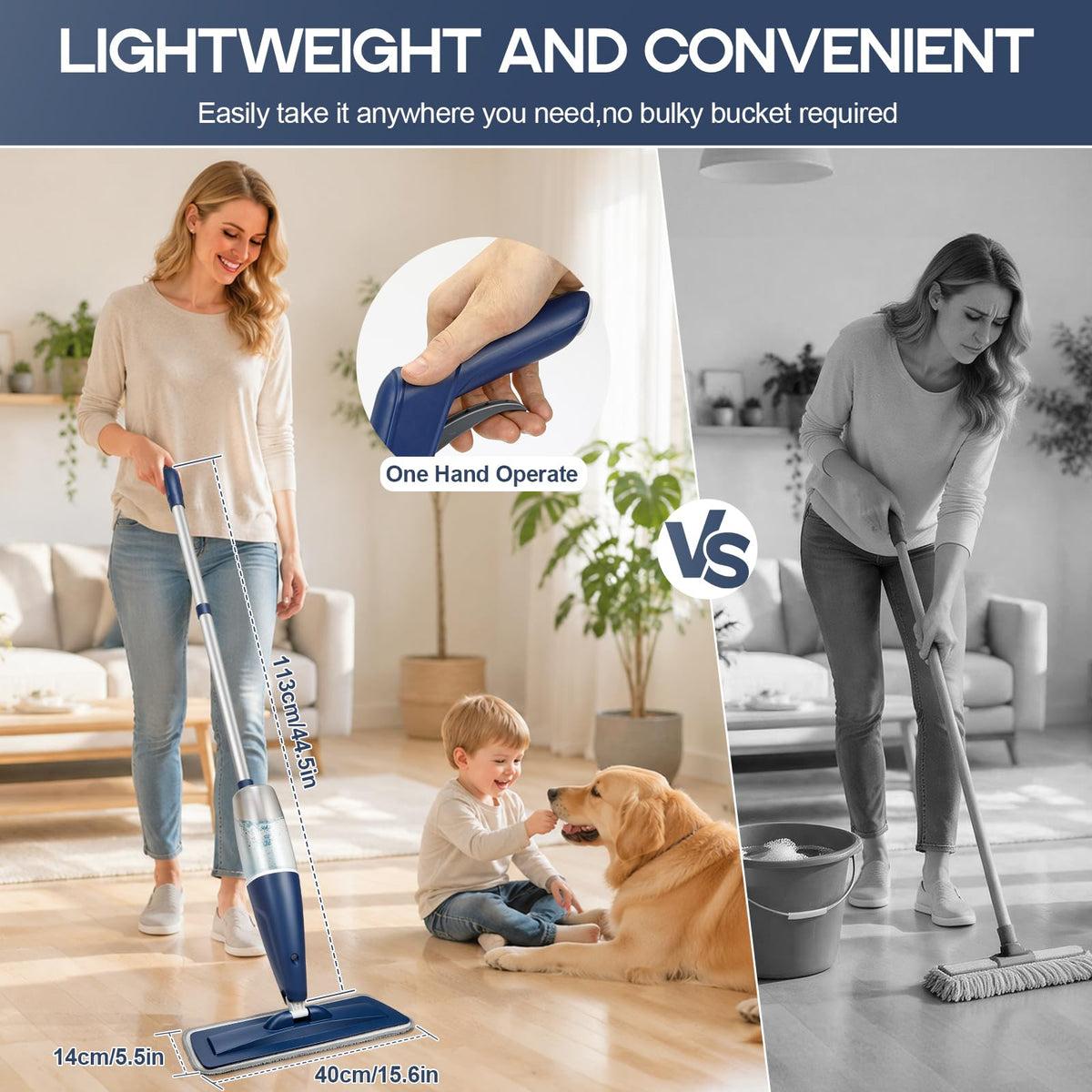 Spray Mop for Hardwood Tile Floor Cleaning with Microfiber Washable Pads