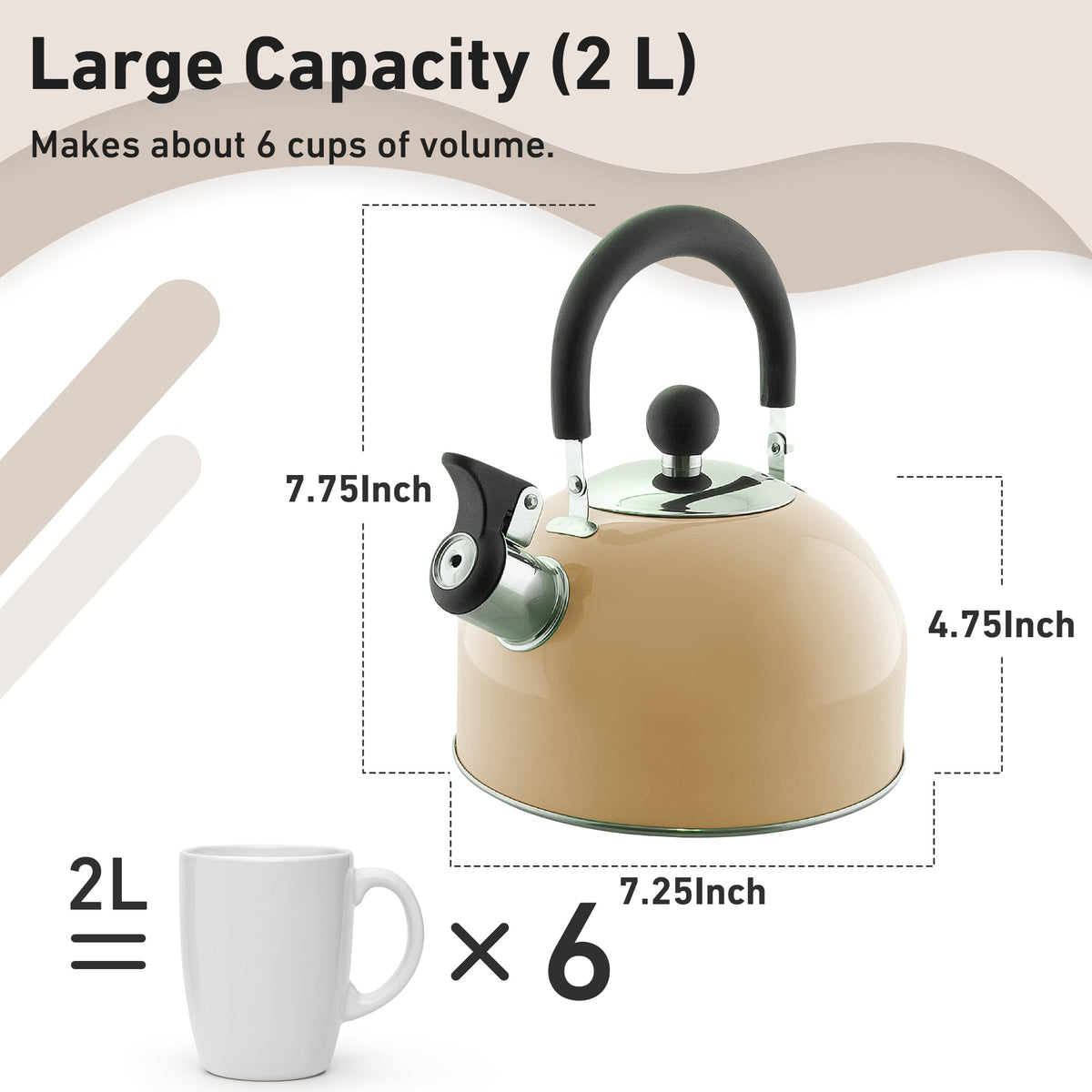 Lily's Home 2 Quart Stainless Steel Whistling Tea Kettle, the Perfect Stovetop Tea and Water Boilers for Your Home, Dorm, Condo or Apartment. (Blue)