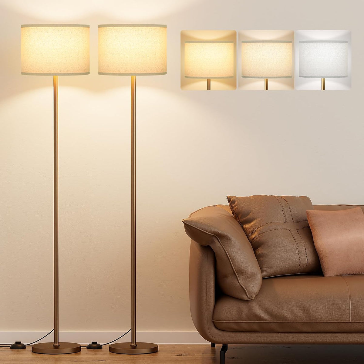 Modern Floor Lamp Simple Design with White Shade & Foot Pedal Switch