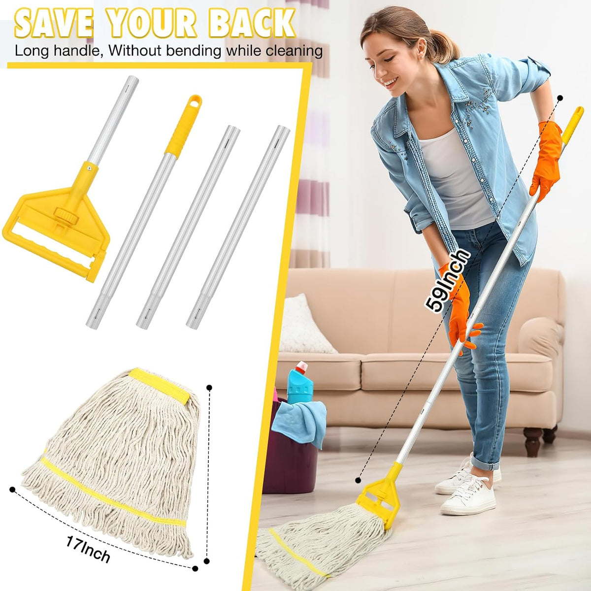 VOUBIEN Commercial Mop Heavy Duty Industrial Cotton Mops with Long Handle