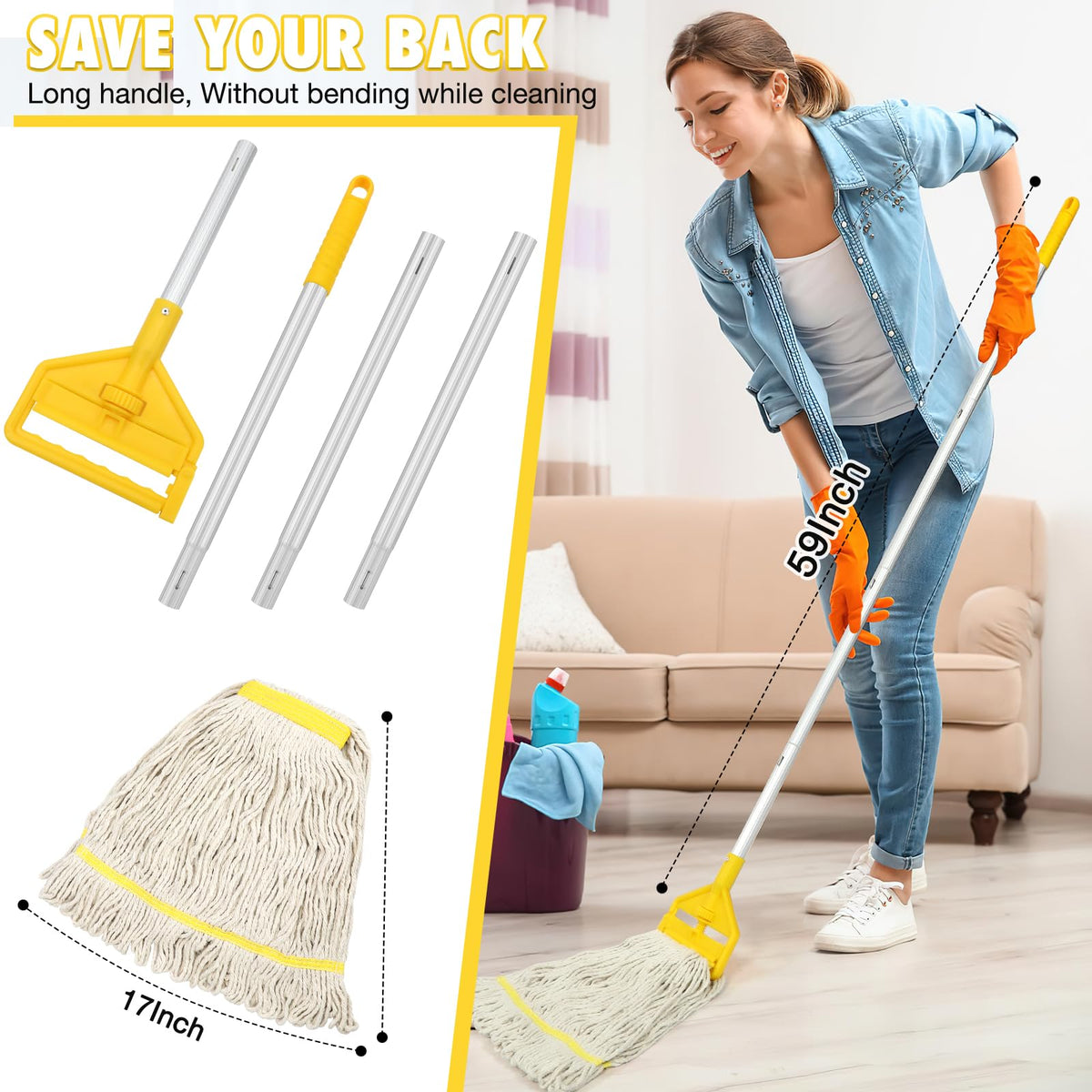 VOUBIEN Commercial Mop Heavy Duty Industrial Cotton Mops with Long Handle