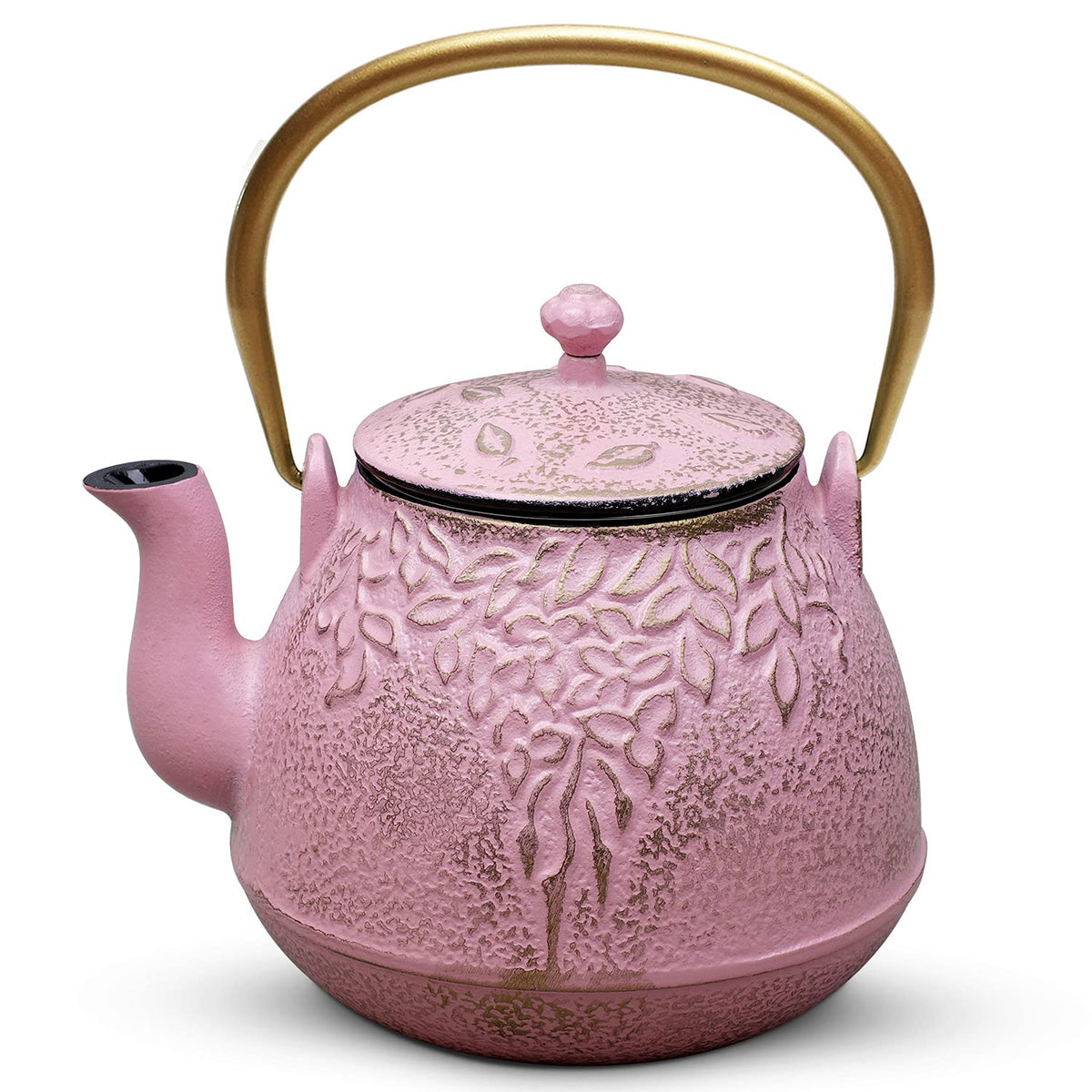TOPTIER Japanese Teapot with Stainless Steel Infuser, Cast Iron Tea Kettle Stovetop Safe, Leaf Design Coated with Enameled Interior for 32 Ounce (950 ml), Light Green