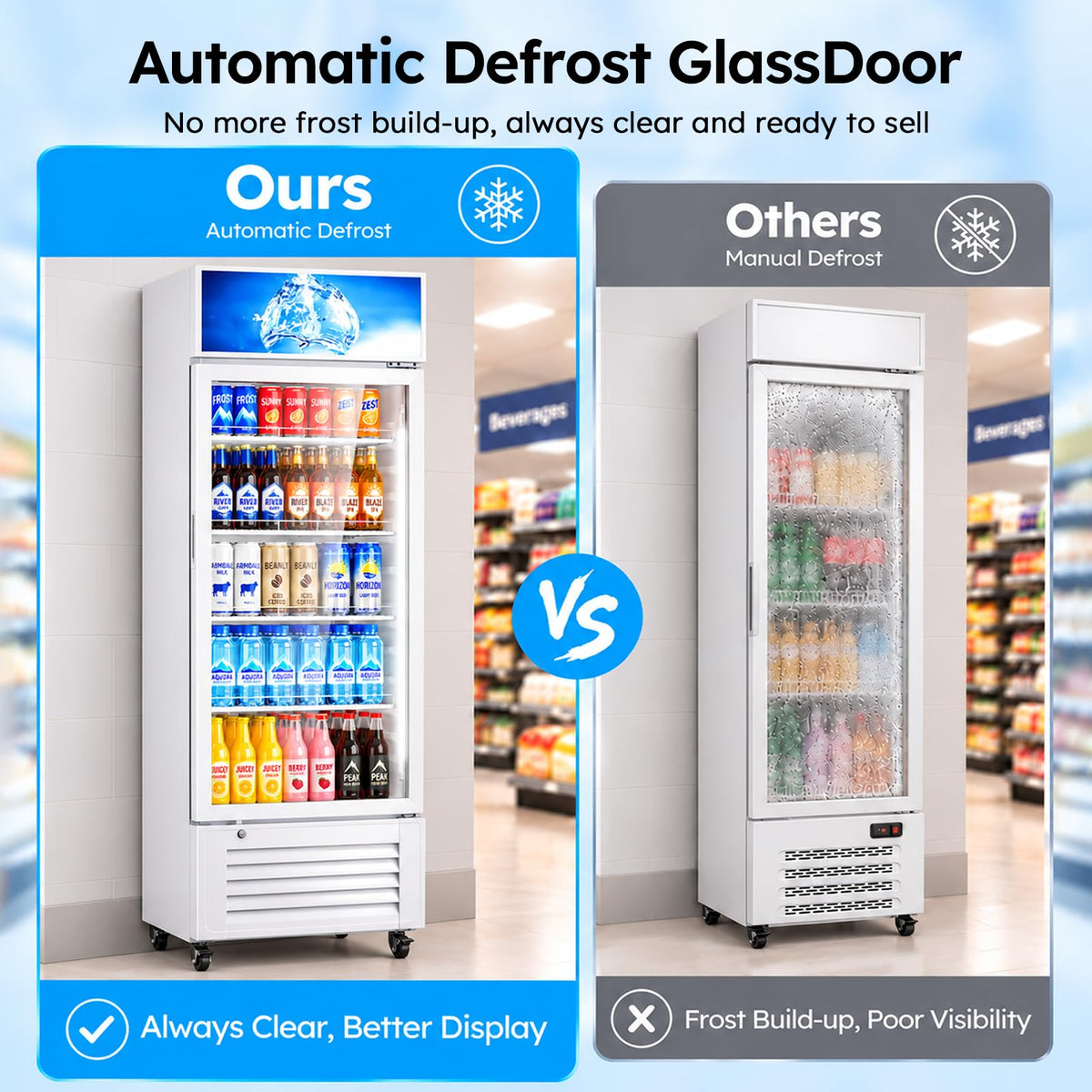 Commercial Refrigerators, 14.8 Cu.Ft Beverage Fridge with Glass Door