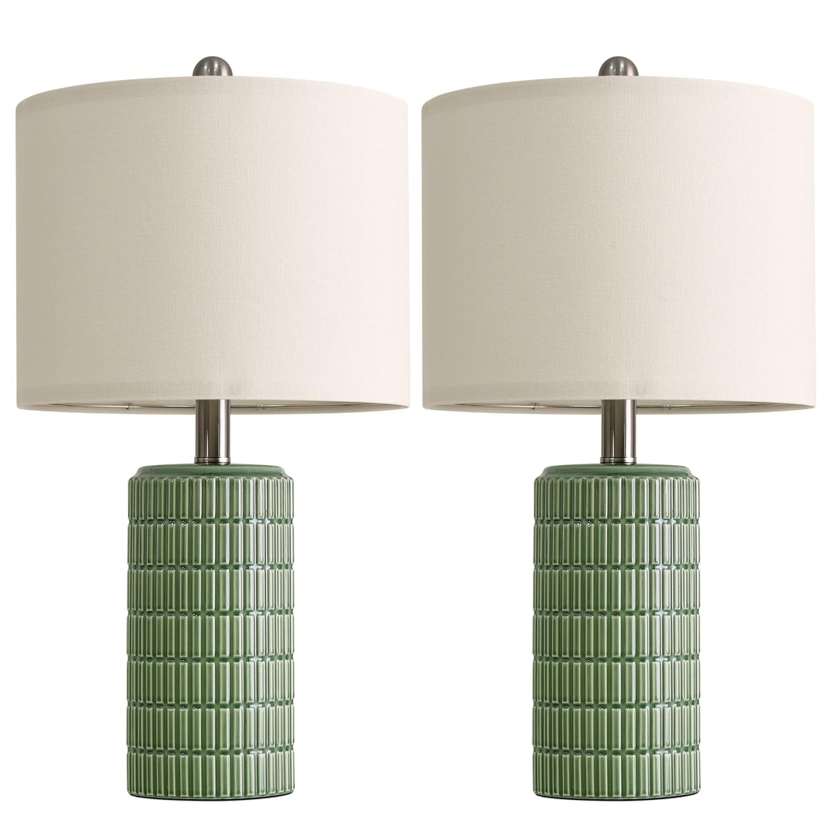 PoKat 20.75" Small Modern Ceramic Table Lamps Set of 2 for Bedroom, White