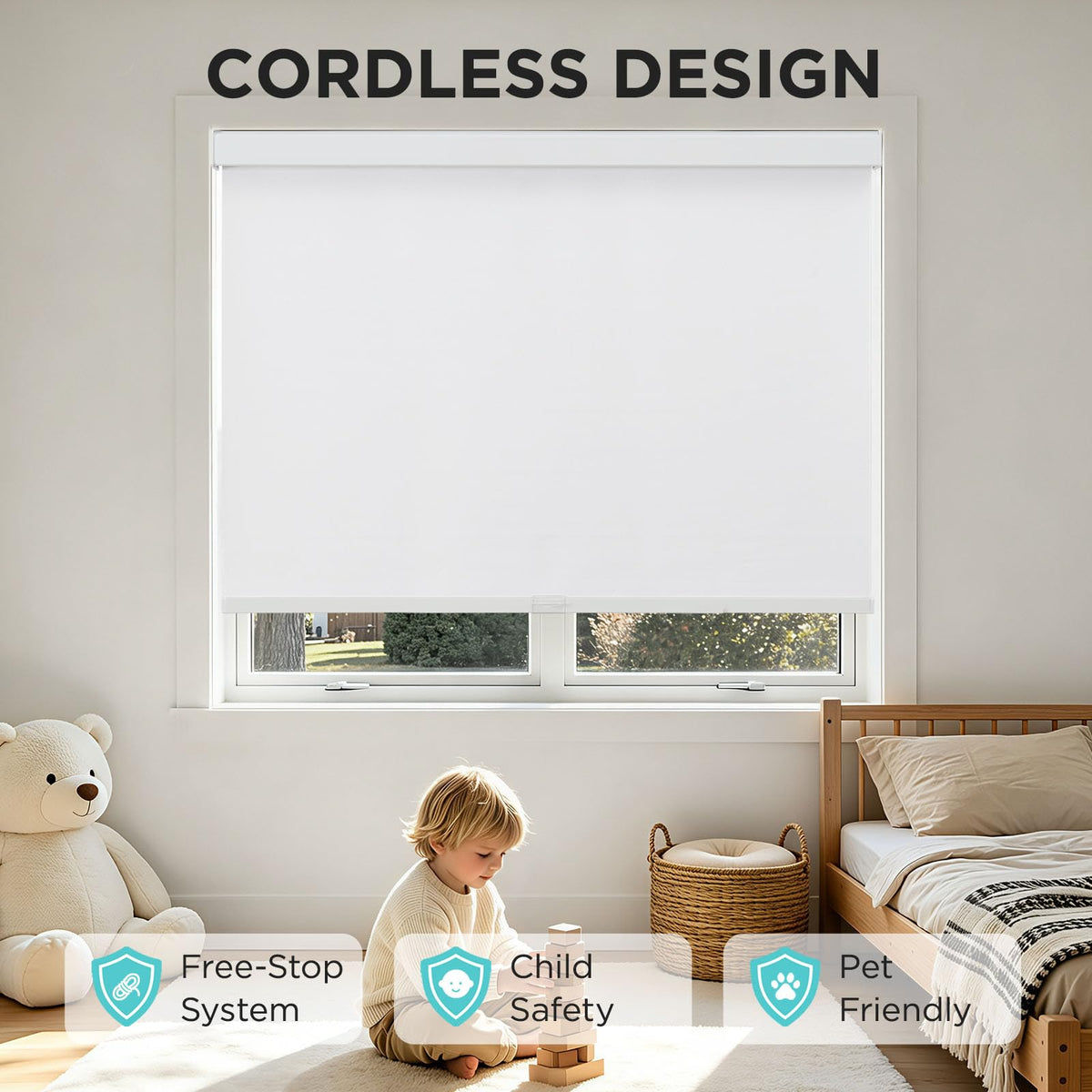Joydeco Blackout Roller Shades for Indoor Windows, 35" W x 75" H, White