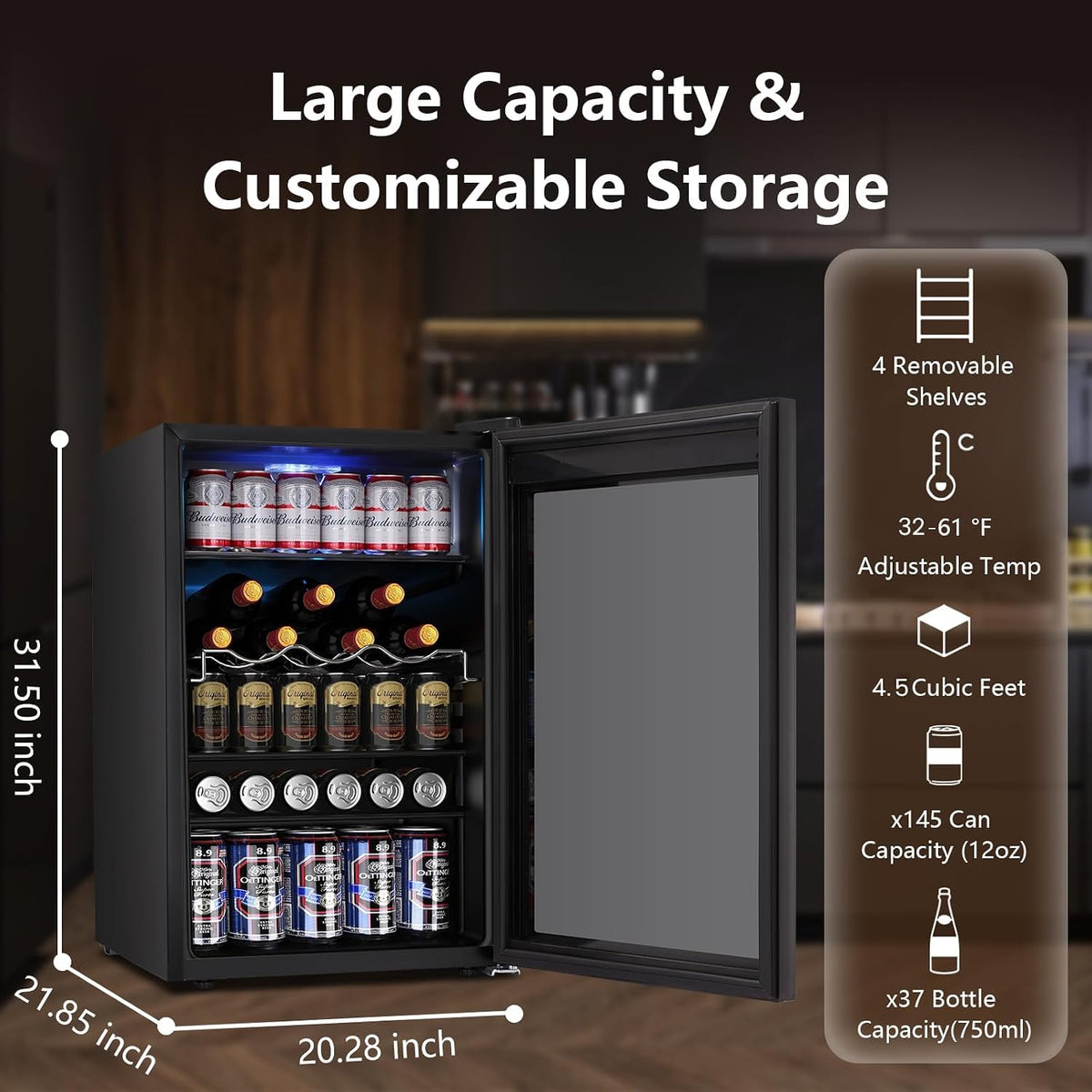 Electactic Mini Fridge 130 Can Beverage Refrigerator Cooler, 3.2 Cu.Ft Drink Fridge forSoda Wine Beer, Digital Temperature Control Cooler for Home, Dorm, Bar