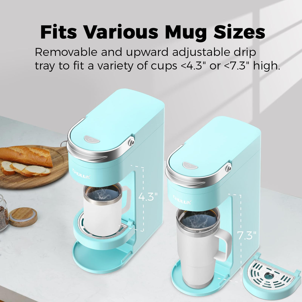 CHULUX Slim Single Serve Coffee Maker for K Cup, One Cup Design, Matte Navy