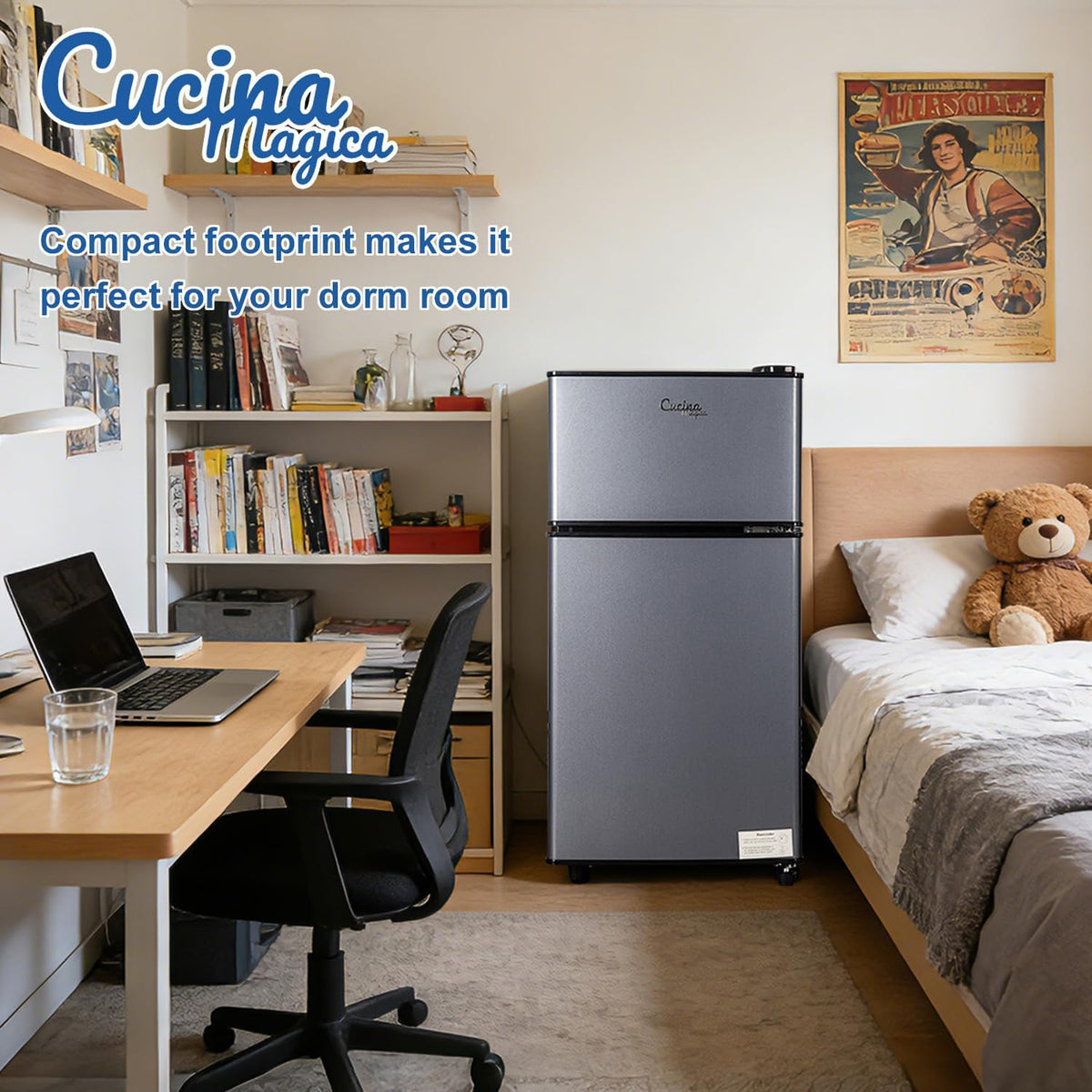 3.2 Cu.Ft Mini Fridge with Freezer, 7-Level Cooling Small Refrigerator