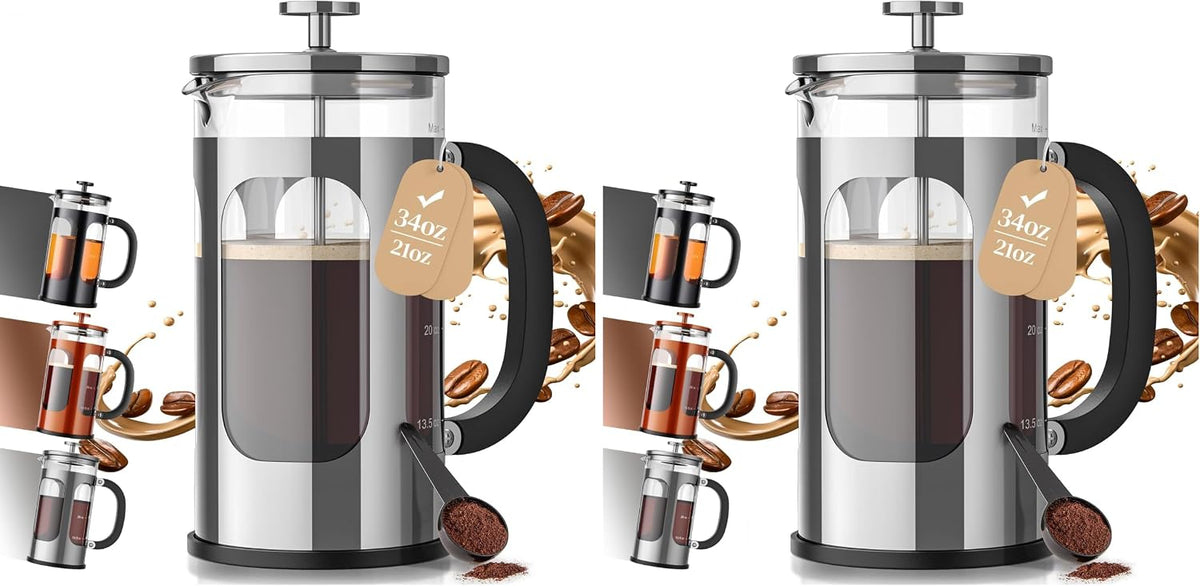 Veken 34oz French Press Coffee Maker, No Plastic Touching Cafe,1 L Cafetera
