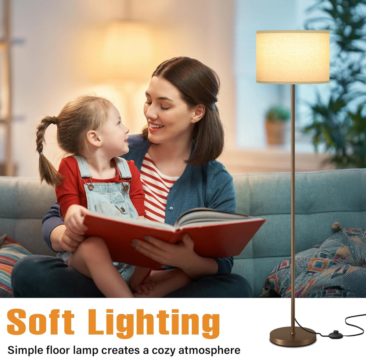 Modern Floor Lamp Simple Design with White Shade & Foot Pedal Switch