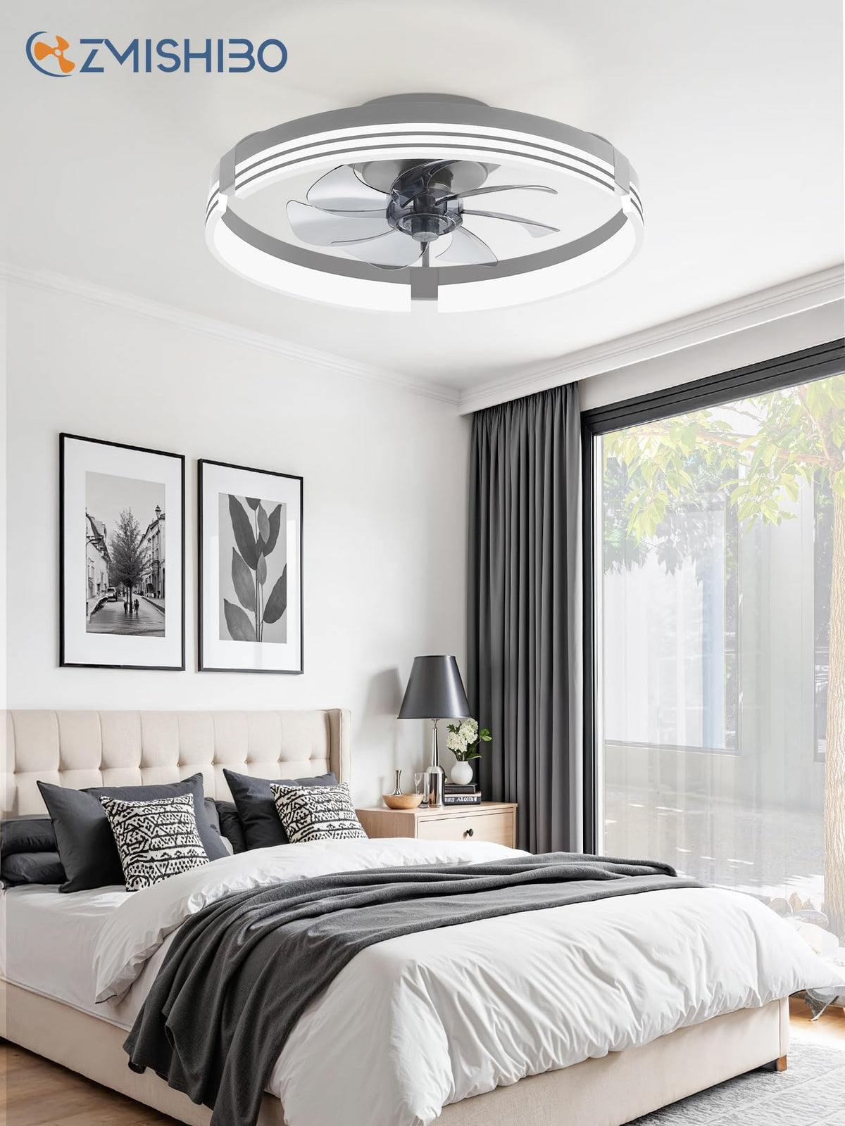 ZMISHIBO Low Profile Ceiling Fans with Lights and Remote, 20" Black