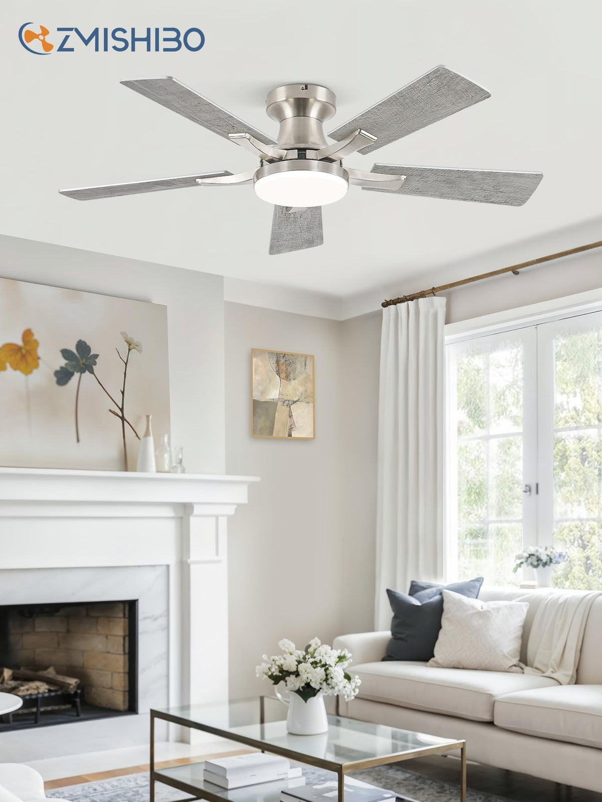 ZMISHIBO 52 Inch Ceiling Fans with Lights, Remote&App Control, Flush Mount