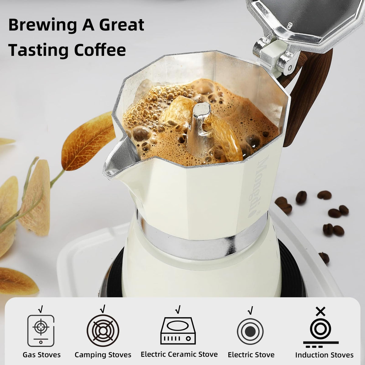 Mongdio Stovetop Espresso Maker Moka Pot, Cuban Coffee Maker Stove Top Coffee Maker Moka Italian Espresso Greca Coffee Maker Brewer Percolator, 6 Espresso Cups, 10 oz - Black