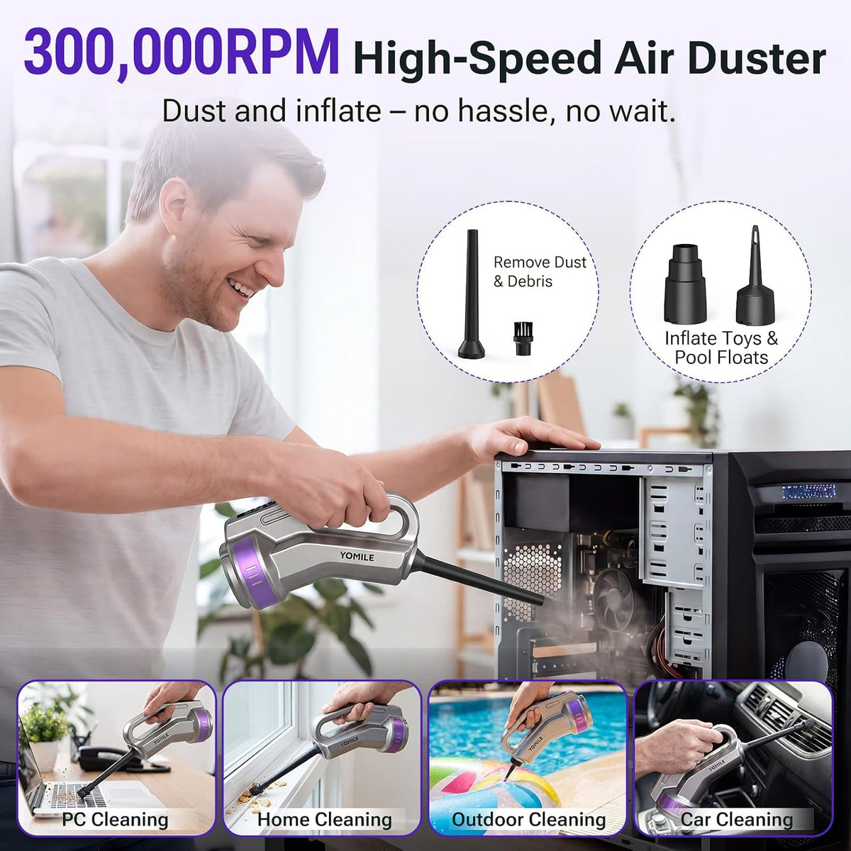 Yomile Mini Car Vacuum & Air Duster, 35000PA Brushless Handheld Vacuum