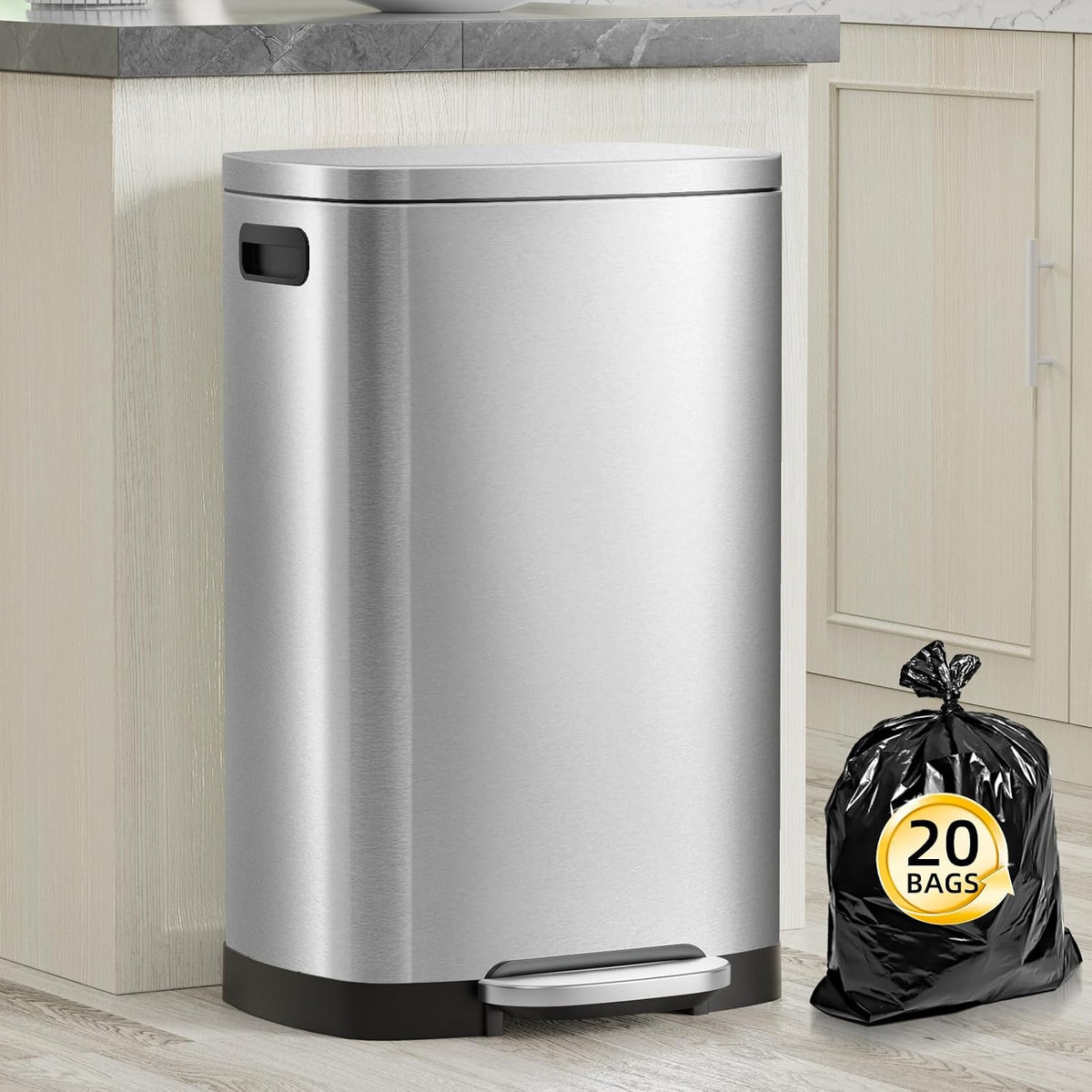 KdbK Kitchen Trash Can with Lid, 13 Gal Stainless Steel Pedal Garbage Can