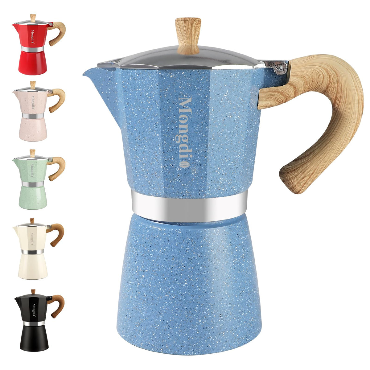 Mongdio Stovetop Espresso Maker Moka Pot, Cuban Coffee Maker Stove Top Coffee Maker Moka Italian Espresso Greca Coffee Maker Brewer Percolator, 6 Espresso Cups, 10 oz - Black
