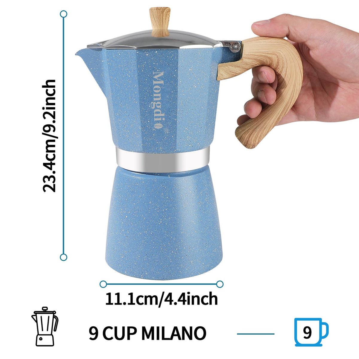 Mongdio Stovetop Espresso Maker Moka Pot, Cuban Coffee Maker Stove Top Coffee Maker Moka Italian Espresso Greca Coffee Maker Brewer Percolator, 6 Espresso Cups, 10 oz - Black