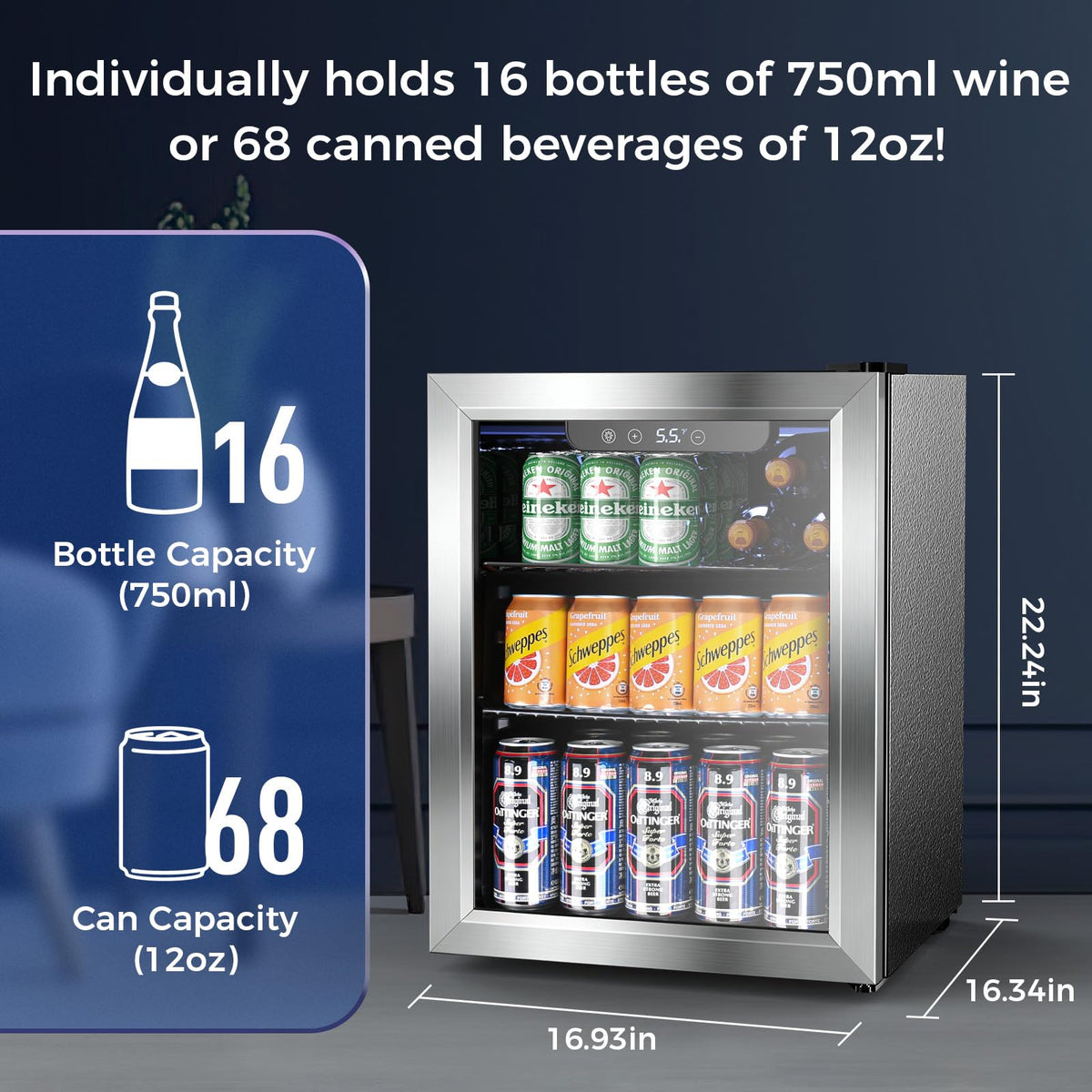 Electactic Mini Fridge 130 Can Beverage Refrigerator Cooler, 3.2 Cu.Ft Drink Fridge forSoda Wine Beer, Digital Temperature Control Cooler for Home, Dorm, Bar