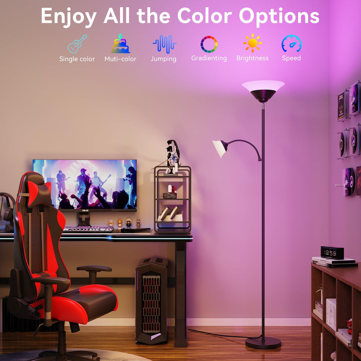 SIBRILLE 2-in-1 Torchiere Floor Lamp, 34W Super Bright LED Standing Lamp with Remote & Touch Control, 72" Dimmable Adjustable Corner Reading Lamp for Living Room, Bedroom, Office, Black