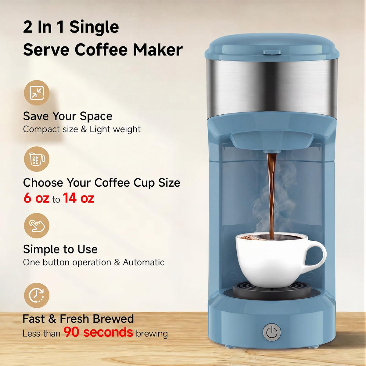 Single Serve Coffee Maker, Small K Pod&Ground Coffee Machine