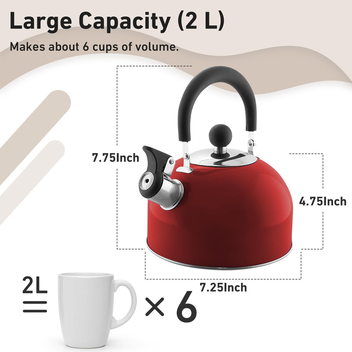 Lily's Home 2 Quart Stainless Steel Whistling Tea Kettle, the Perfect Stovetop Tea and Water Boilers for Your Home, Dorm, Condo or Apartment. (Blue)