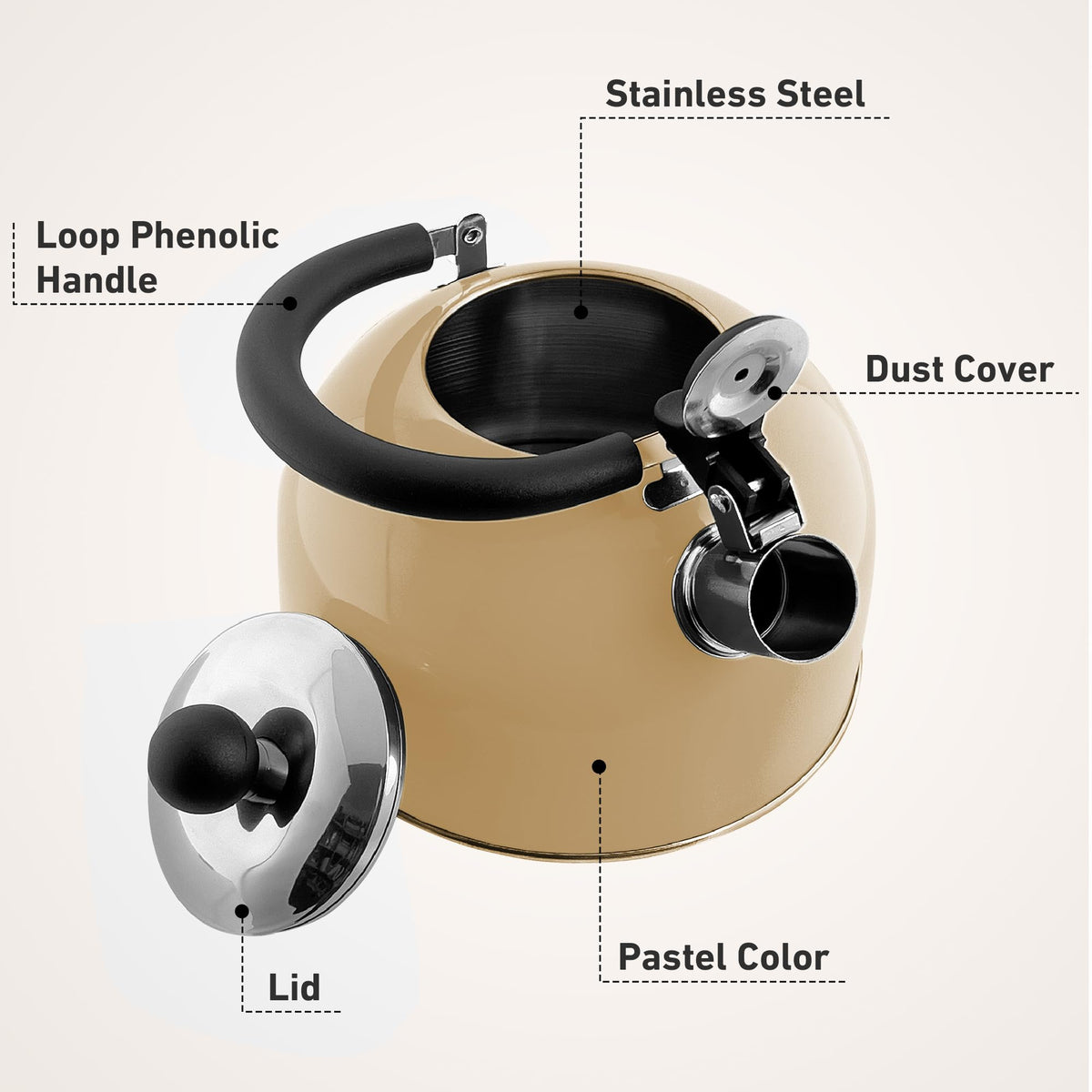 Lily's Home 2 Quart Stainless Steel Whistling Tea Kettle, the Perfect Stovetop Tea and Water Boilers for Your Home, Dorm, Condo or Apartment. (Blue)