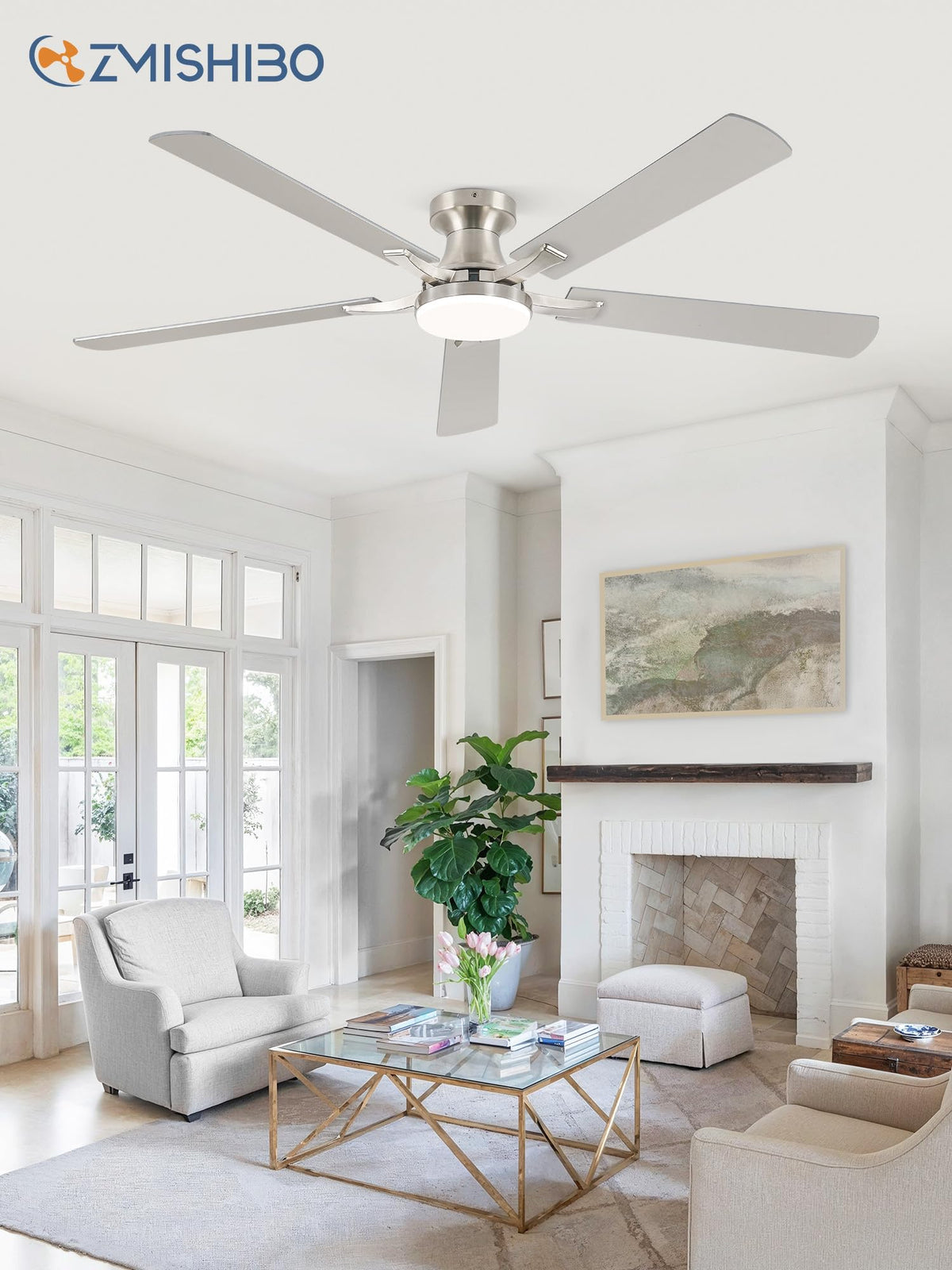 ZMISHIBO 52 Inch Ceiling Fans with Lights, Remote&App Control, Flush Mount