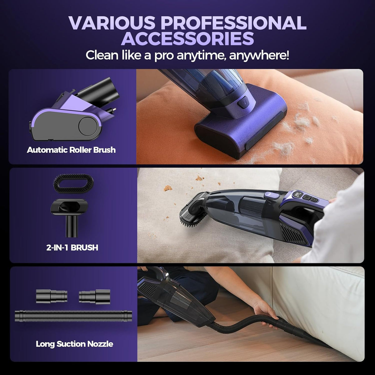 Pet Hair Handheld Vacuum Cordless: 20000PA Rechargeable Car Vacuum Cleaner