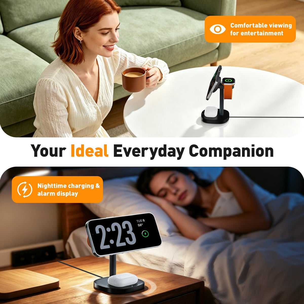 3 in 1 Fast Charging Station, 15W Magnetic Wireless Charger Stand