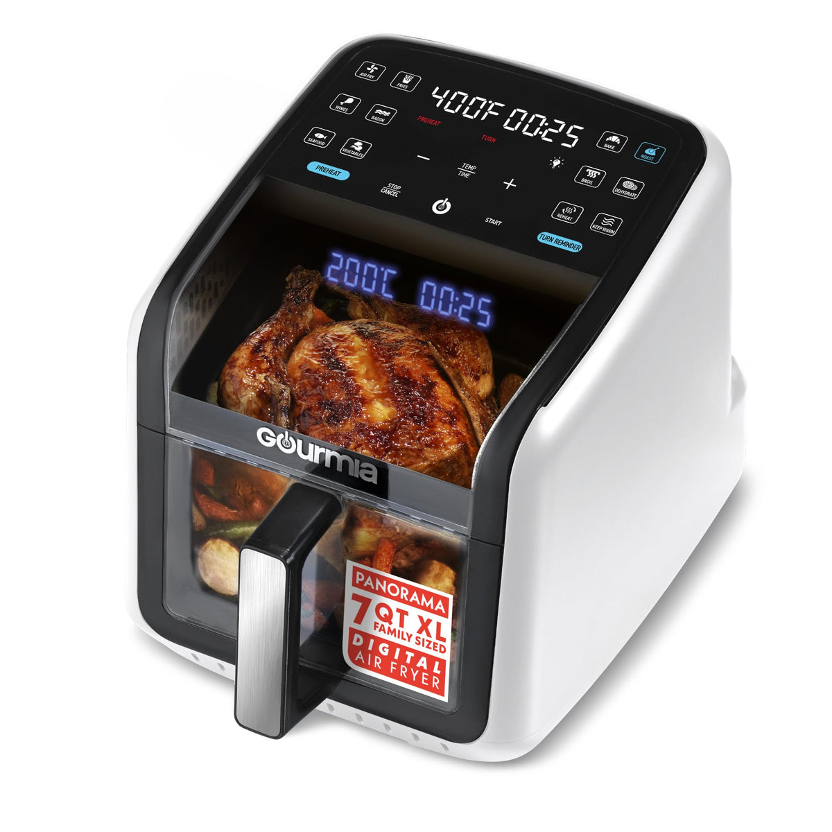 Gourmia Air Fryer - 7 Qt Basket Capacity with Panorama Window, Black