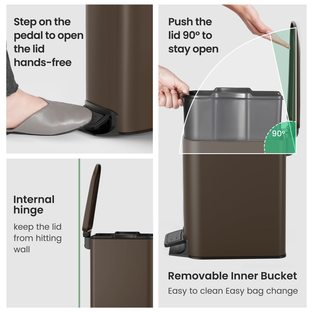 Cesun Small Bathroom Trash Can with Lid, 1.6 Gal, Soft Close, Matte Black
