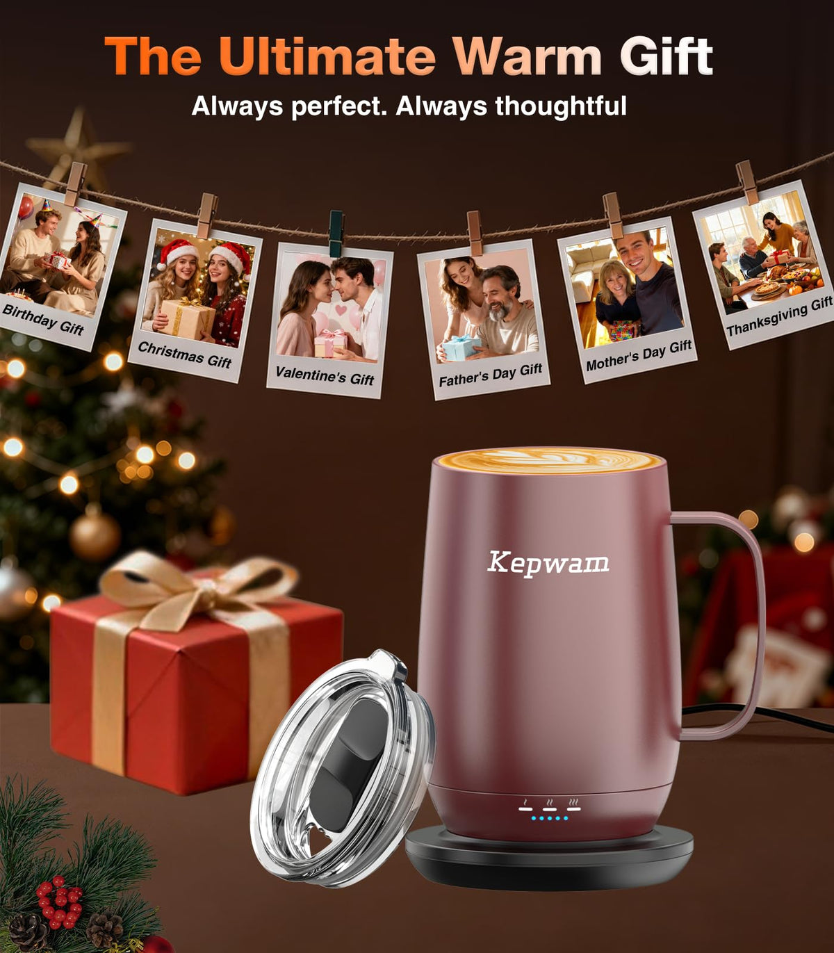 Kepwam Self-Heating Coffee Mug T2, 16oz Electric Heated Mug Hot Up to 149℉