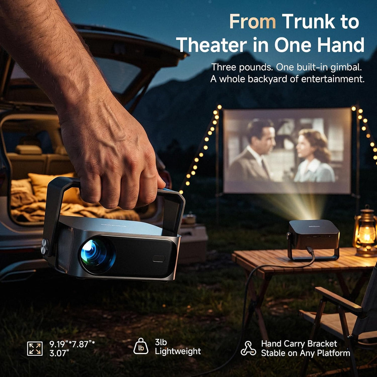 iSinbox Smart Outdoor Projector,Built-in Apps,180° Gimbal,Dolby Audio