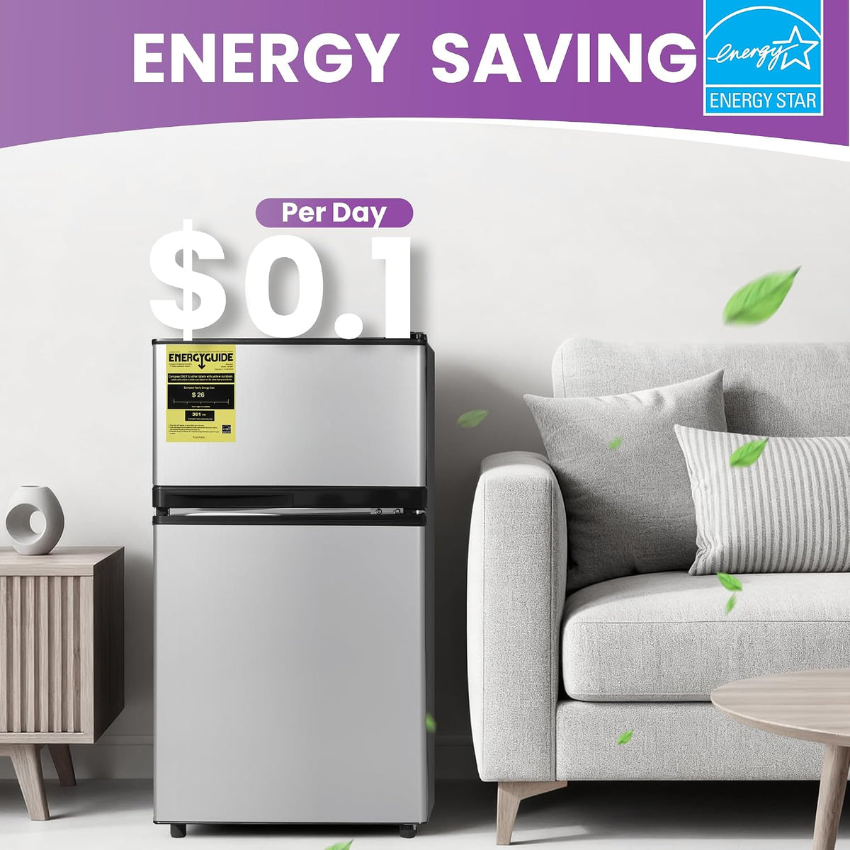 3.6 Cu.Ft Mini Fridge with Freezer for Dorm Office, Silver