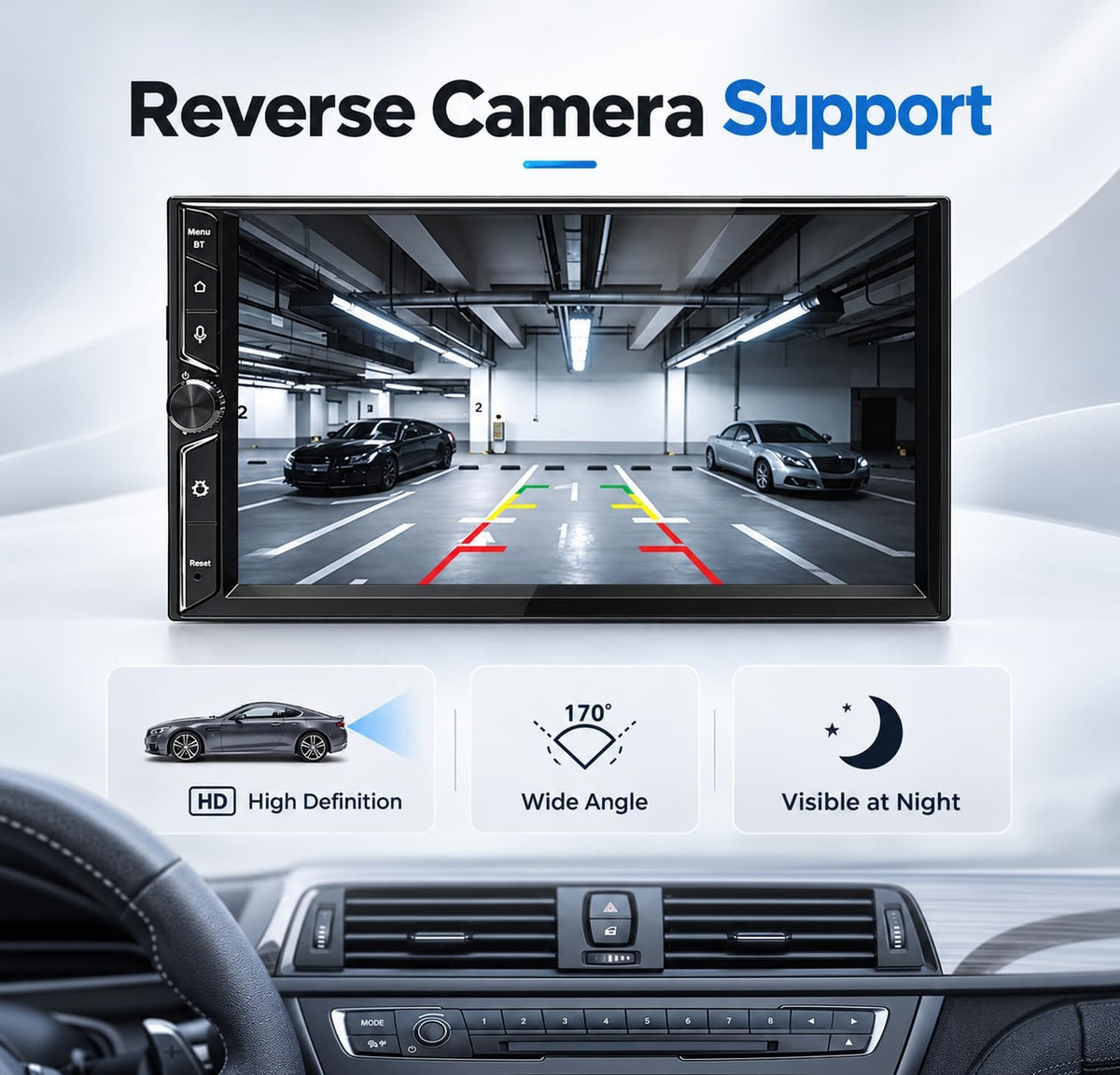 Double Din Car Stereo, 7" QLED Touchscreen 1280×720, 2GB RAM 64GB ROM