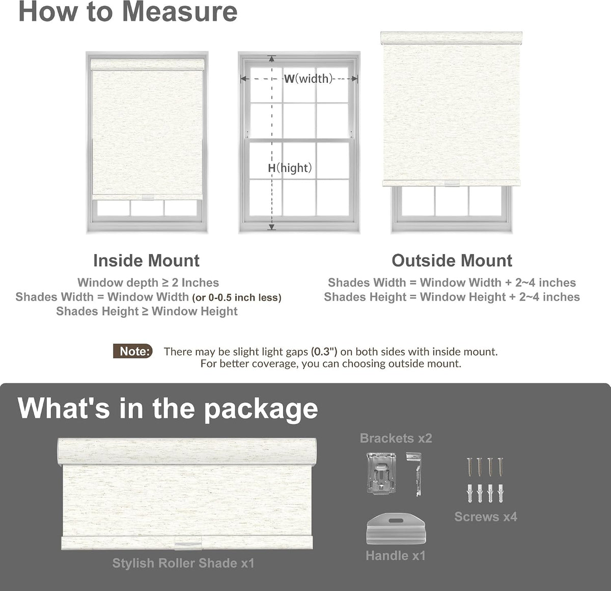 Boolegon Blackout Roller Shades for Windows, Beige, Custom Size
