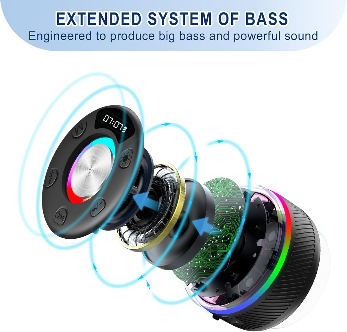 Bluetooth Shower Speaker IP7 Waterproof Portable Speakers HD Sound 24H