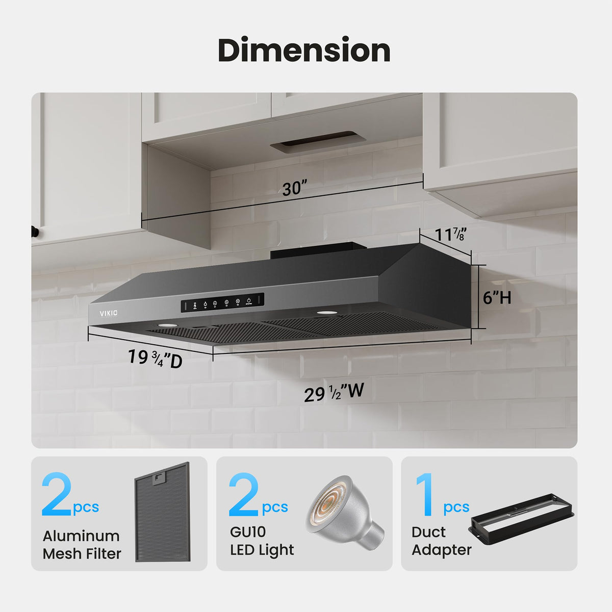 VIKIO HOME 36 Inch Under Cabinet Range Hood 900 CFM, Dual Motor Powerful Kitchen Vent Hood, Gesture & Touch Control, Ultra Quiet DC Motor, Dishwasher-Safe Filters, LED Lights, Stainless Steel