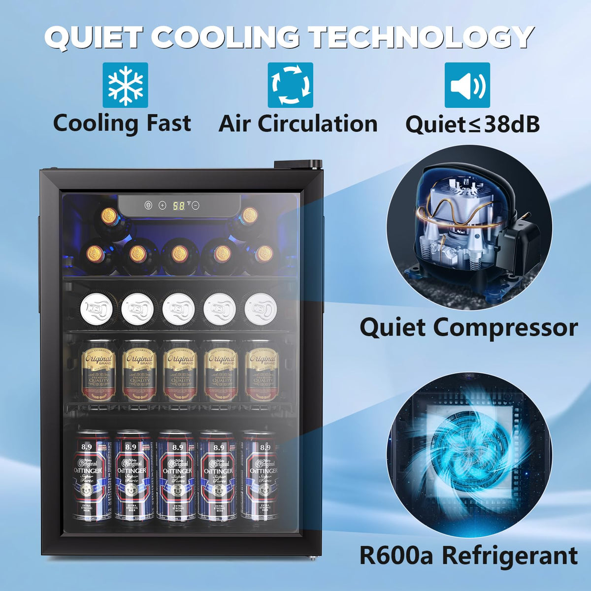 Electactic Mini Fridge 130 Can Beverage Refrigerator Cooler, 3.2 Cu.Ft Drink Fridge forSoda Wine Beer, Digital Temperature Control Cooler for Home, Dorm, Bar