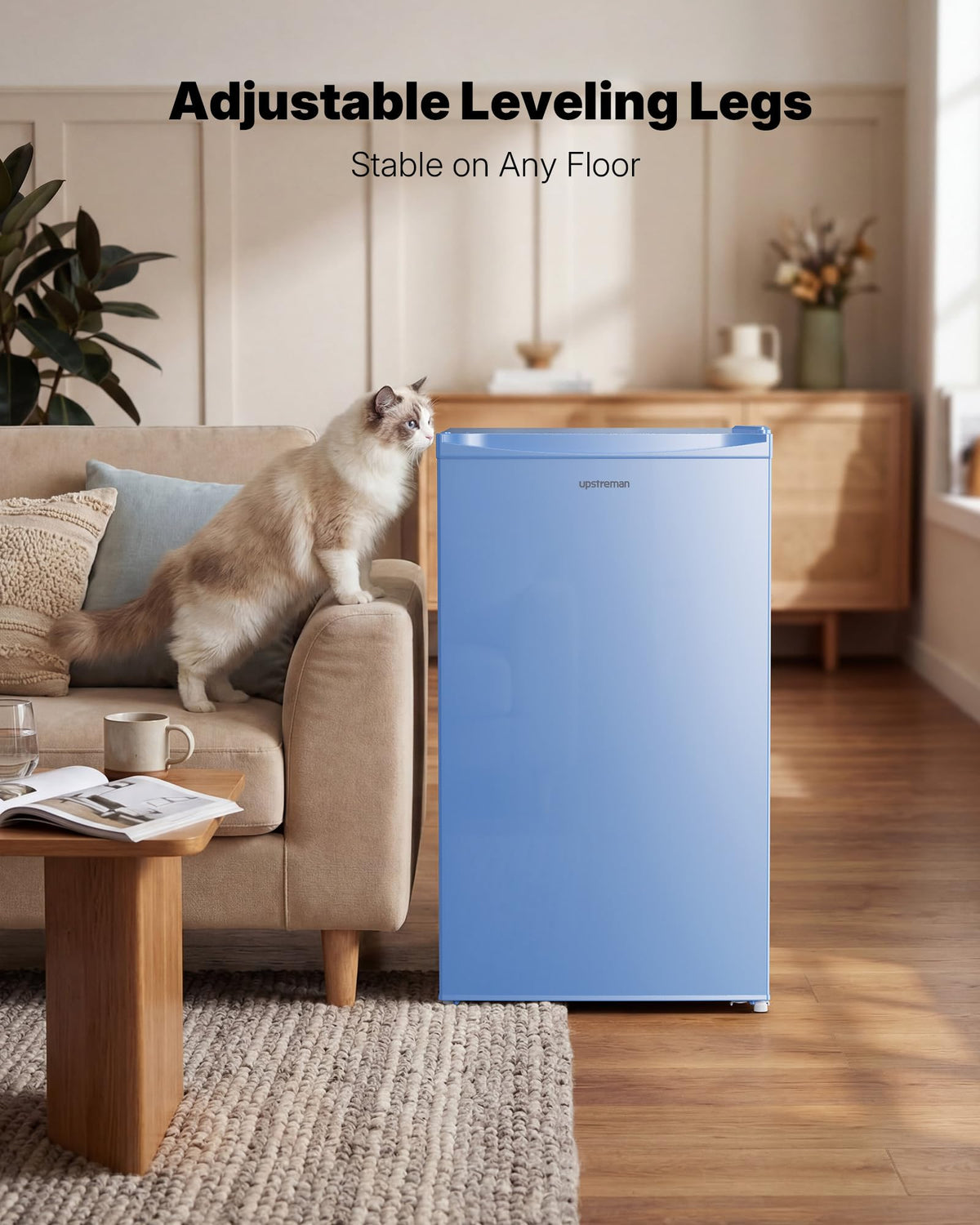 Upstreman 3.2 Cu.Ft Mini Fridge with Freezer, Black-BR321