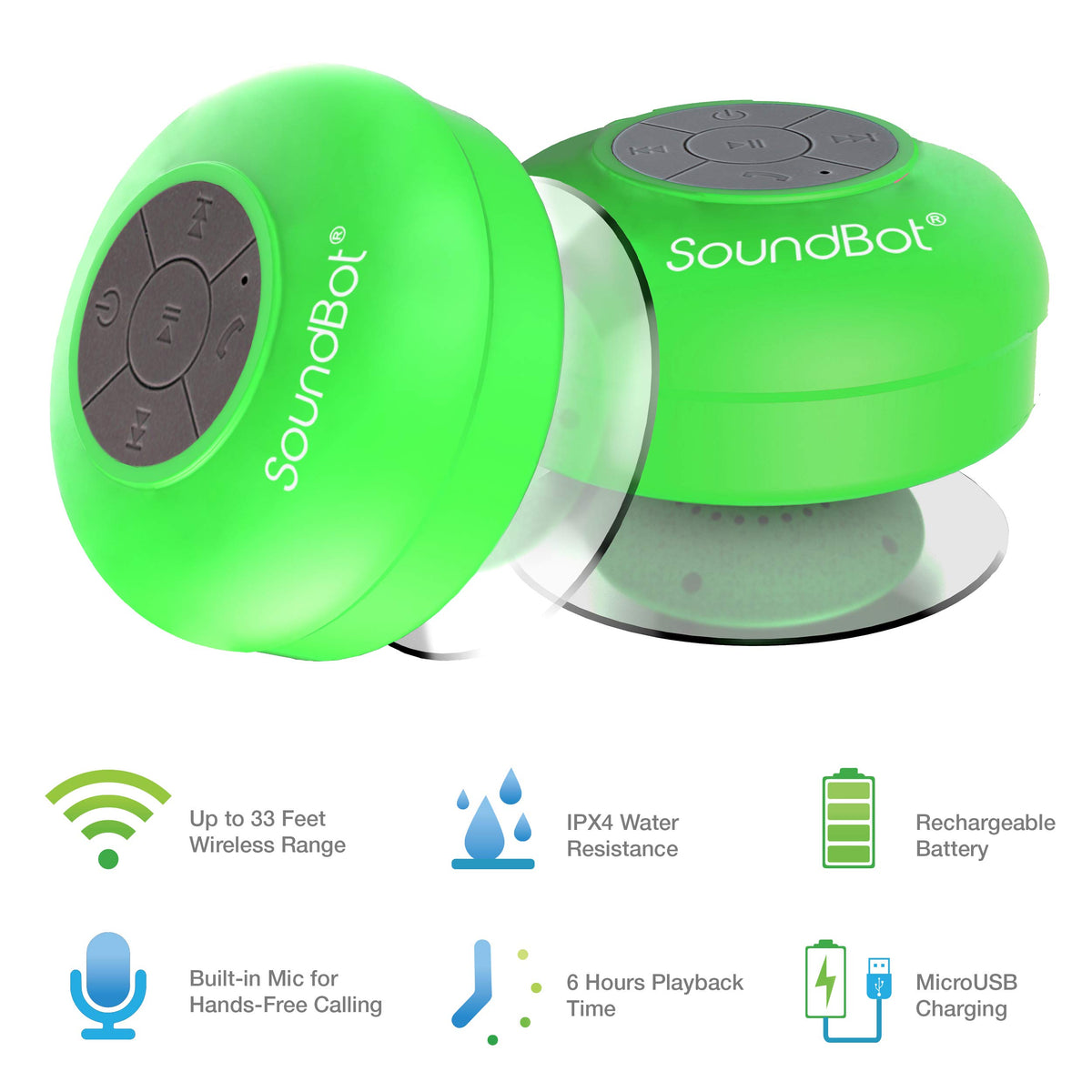 Soundbot® Waterproof Shower Speaker HD Water Resistant Bluetooth Handsfree Portable with Loud Clear Sounds 6+hrs of Playtime, Wireless Suction Cup Small Durable for Outdoors Travel Home SB510 (Black)
