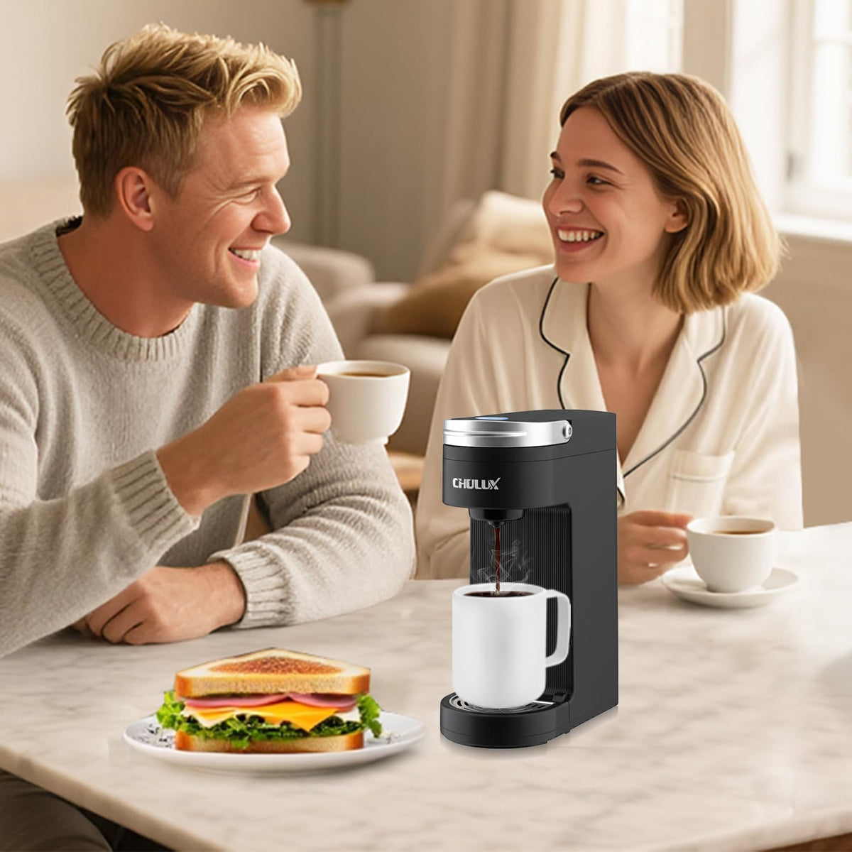 CHULUX Slim Single Serve Coffee Maker for K Cup, One Cup Design, Matte Navy