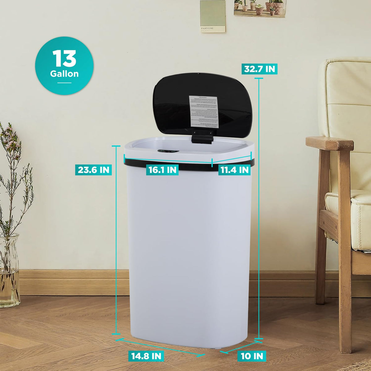 BestOffice | 13 Gallon Stainless Steel Trash Can with Lid | Steel