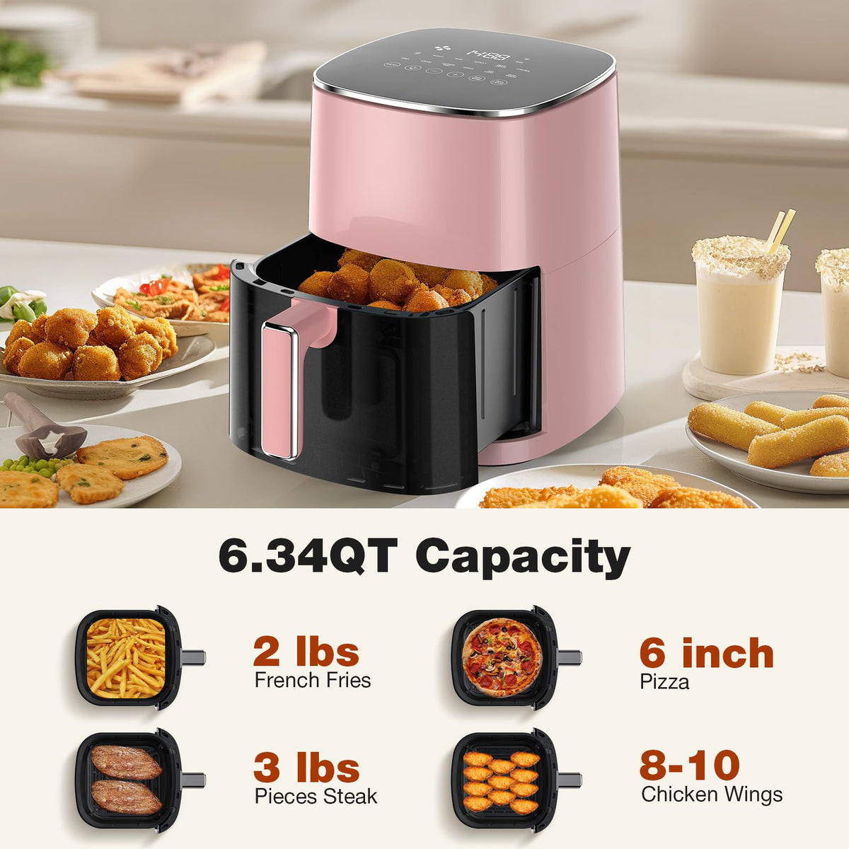 OLIXIS 12-in-1 Air Fryer 6.34 Quarts, Visable Airfryer with Window, 400°F, Roast, Reheat, Dehydrate, Bake, Steam, Fries, Custard, Chicken, Wings, Sea Food, Vegetabels, Grey