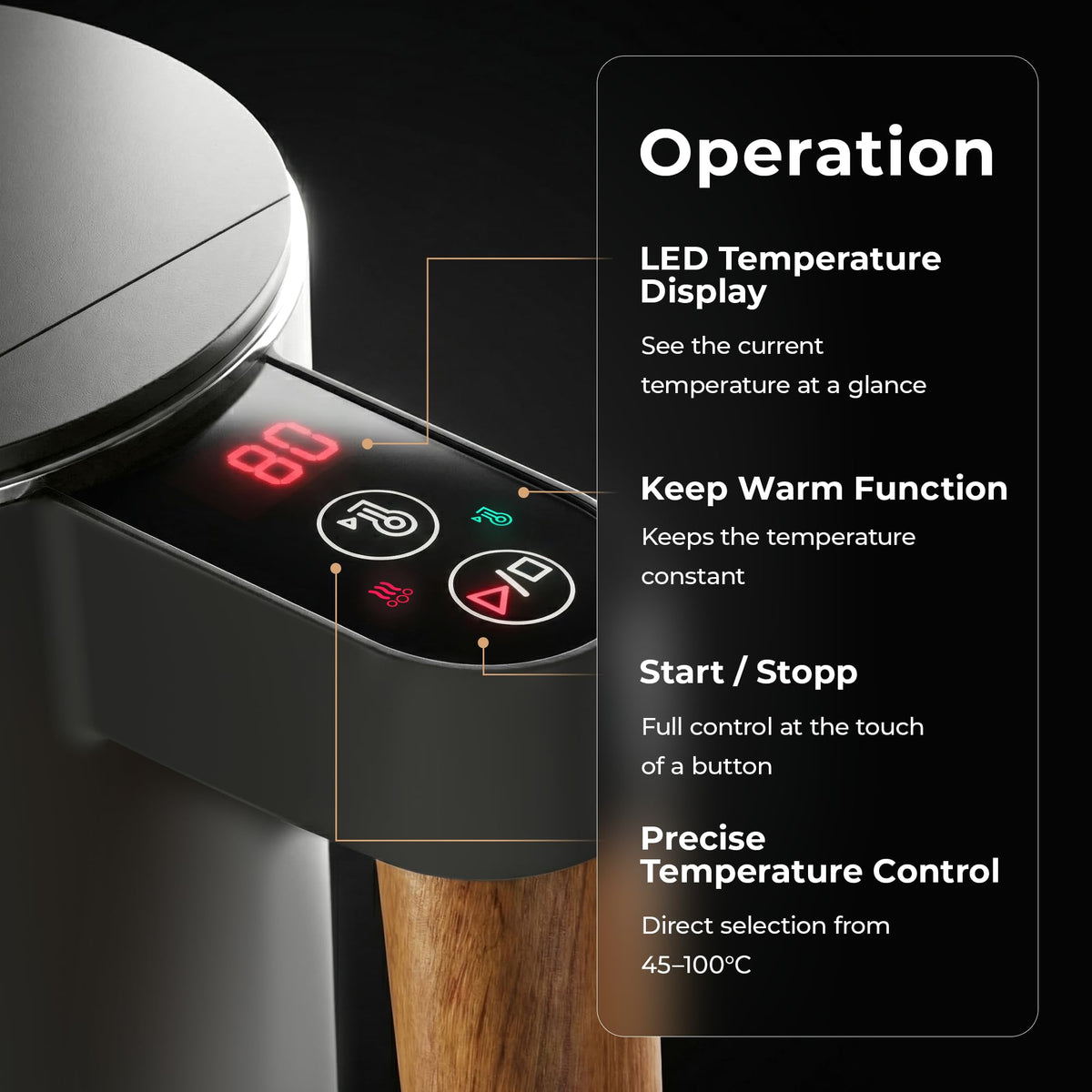 BALTER Electric Kettle with Temperature control, 113 °F – 212 °F, Tea pot, Stainless steel, double wall water kettle, BPA-free, 1.5 L, Black